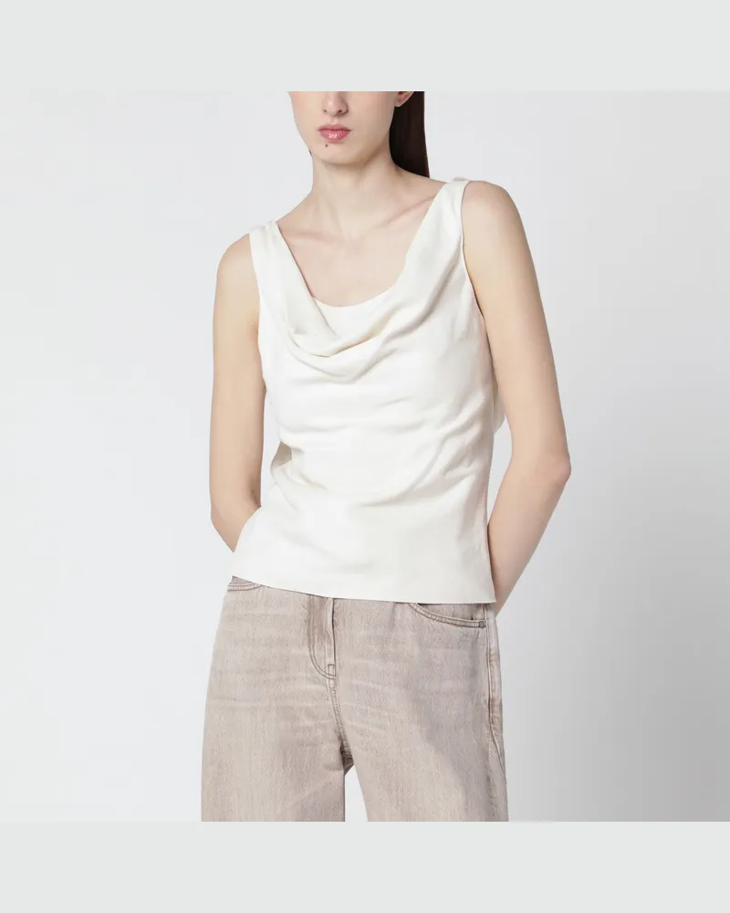 Brunello Cucinelli Cream-colored top in Fluid viscose and linen twill White