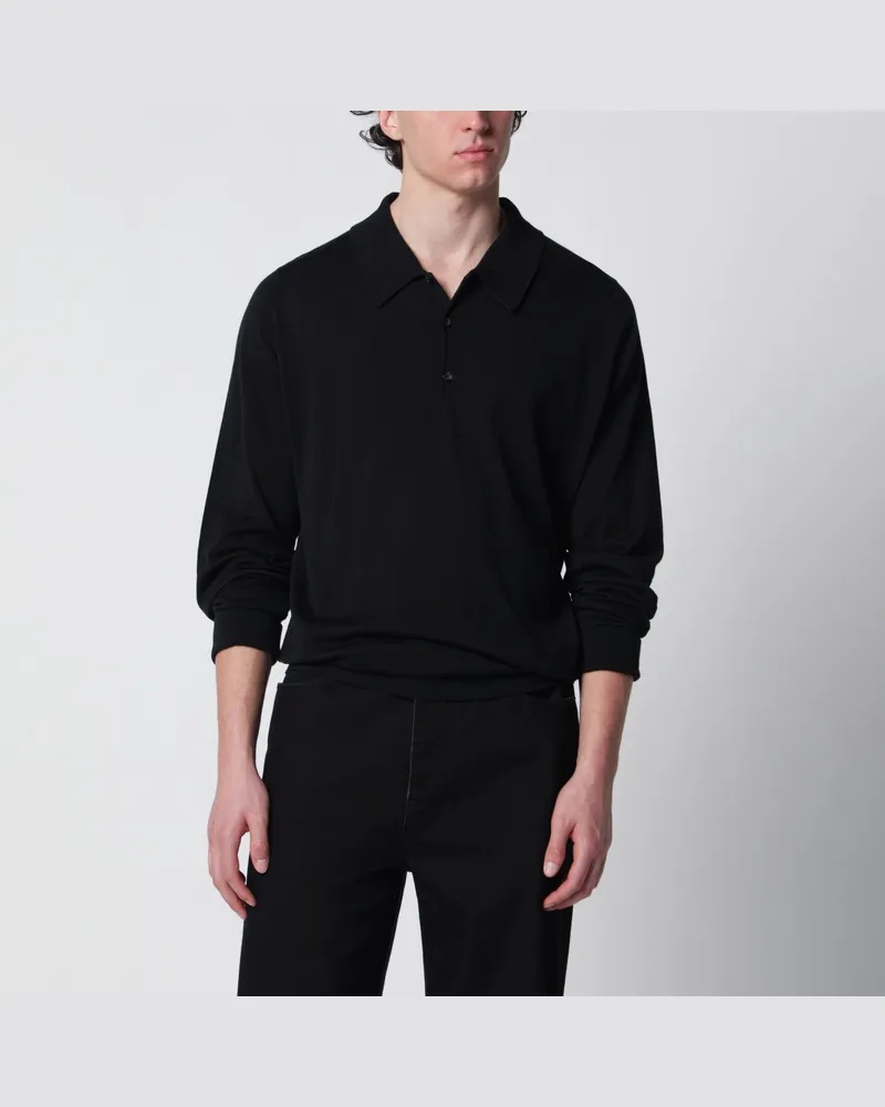 John Smedley Schwarzes Poloshirt Finchley aus Baumwolle Black