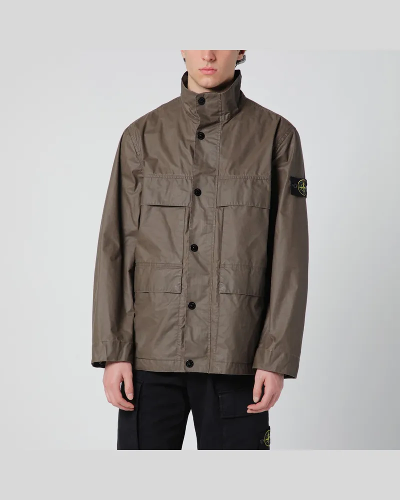 Stone Island Braune Field Jacket aus gewachstem Baumwoll-Canvas Brown