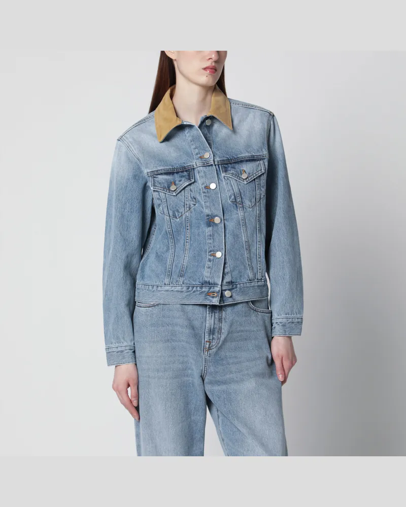 Róhe Blaue Denimjacke mit Wildlederkragen Light
