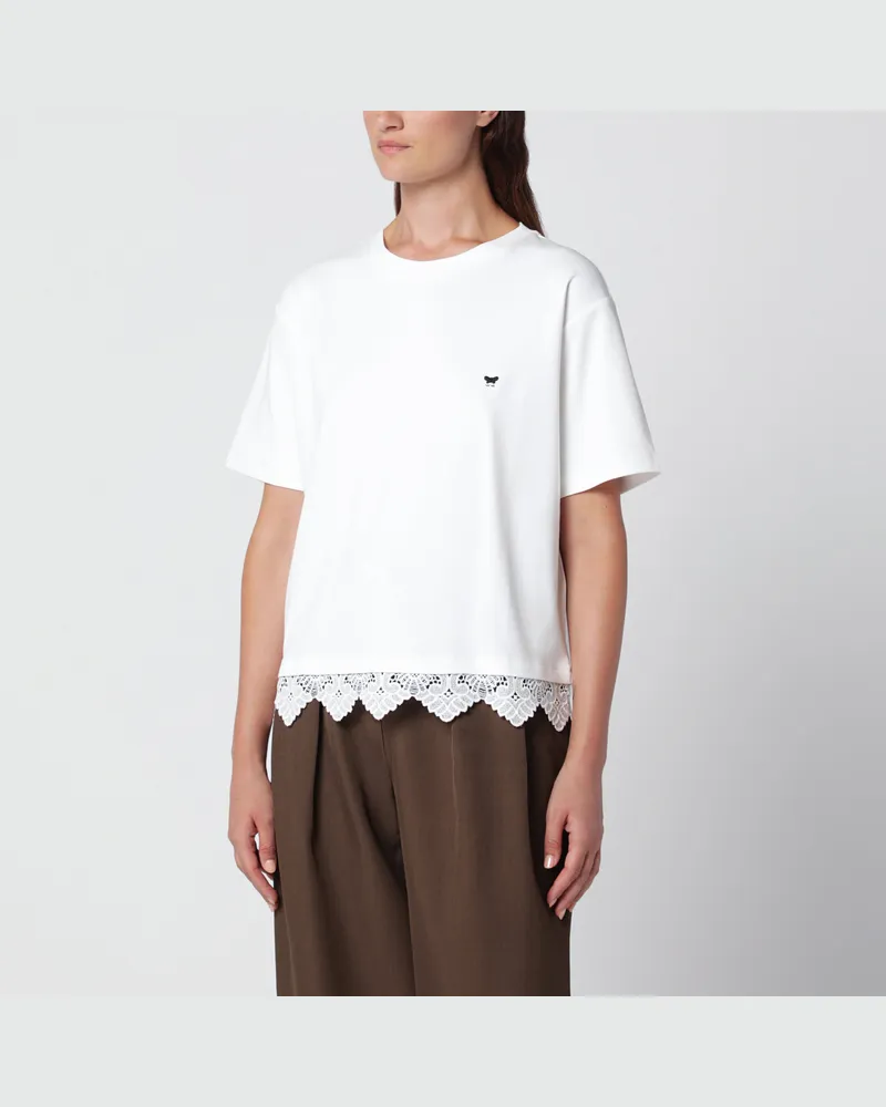 Max Mara Weißes T-Shirt aus Baumwolle mit Spitzenbesatz White