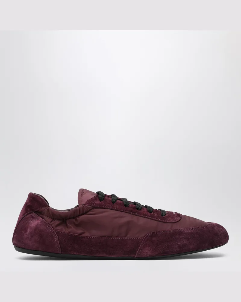 Prada Burgunderfarbener Re-Nylon- und Wildleder-Sneaker-Kollaps Burgundy
