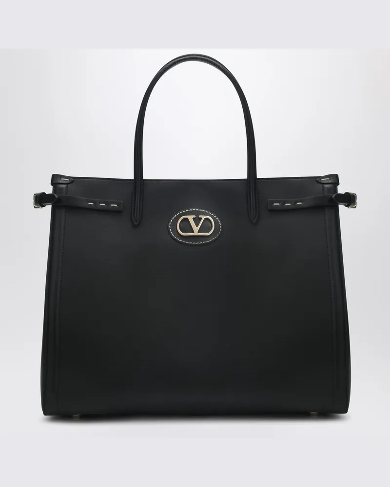 Valentino Garavani Schwarze Leder mittelgroße Antibes-Tasche Schwarz