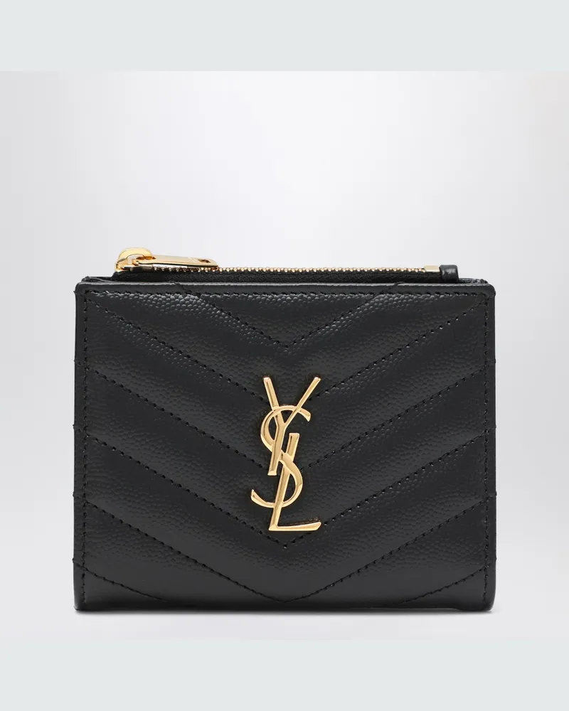 Saint Laurent Zweifach gefaltete Geldbörse Cassandre Matelassé schwarz Black