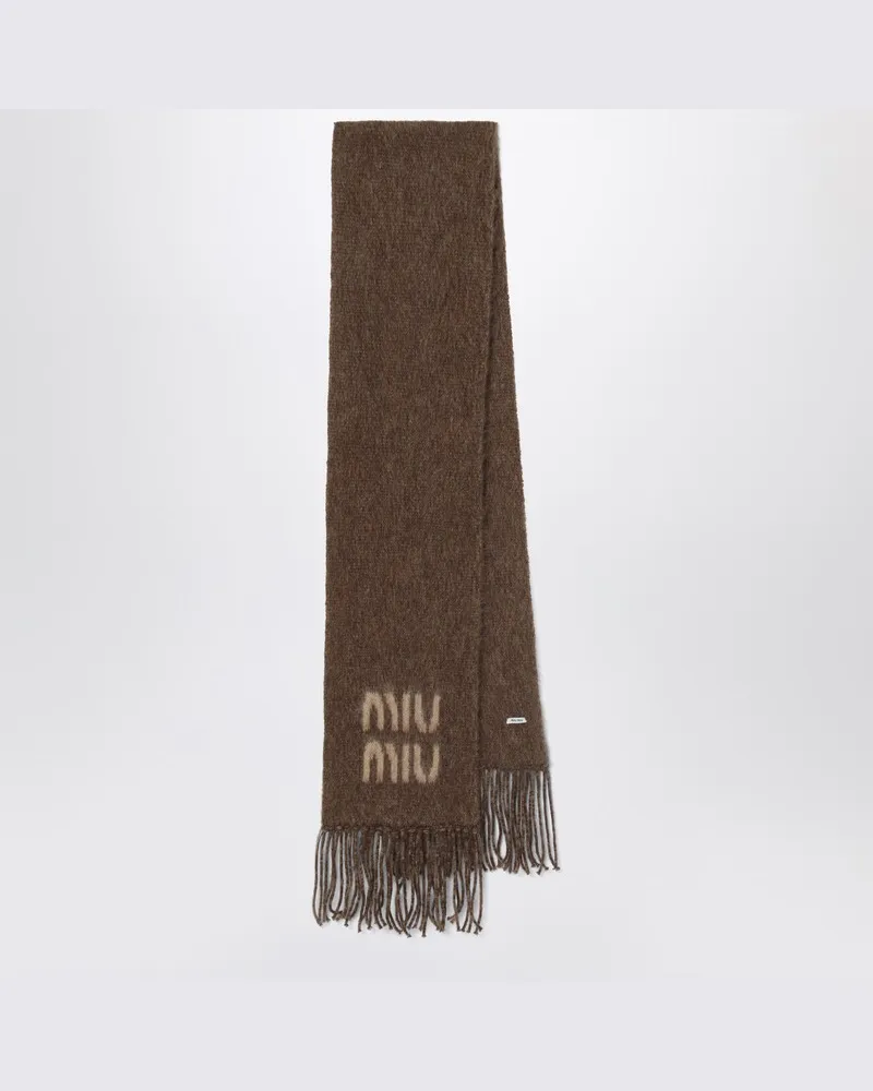 Miu Miu Mohair-Schal in Tabakfarbe mit Logo Weiß