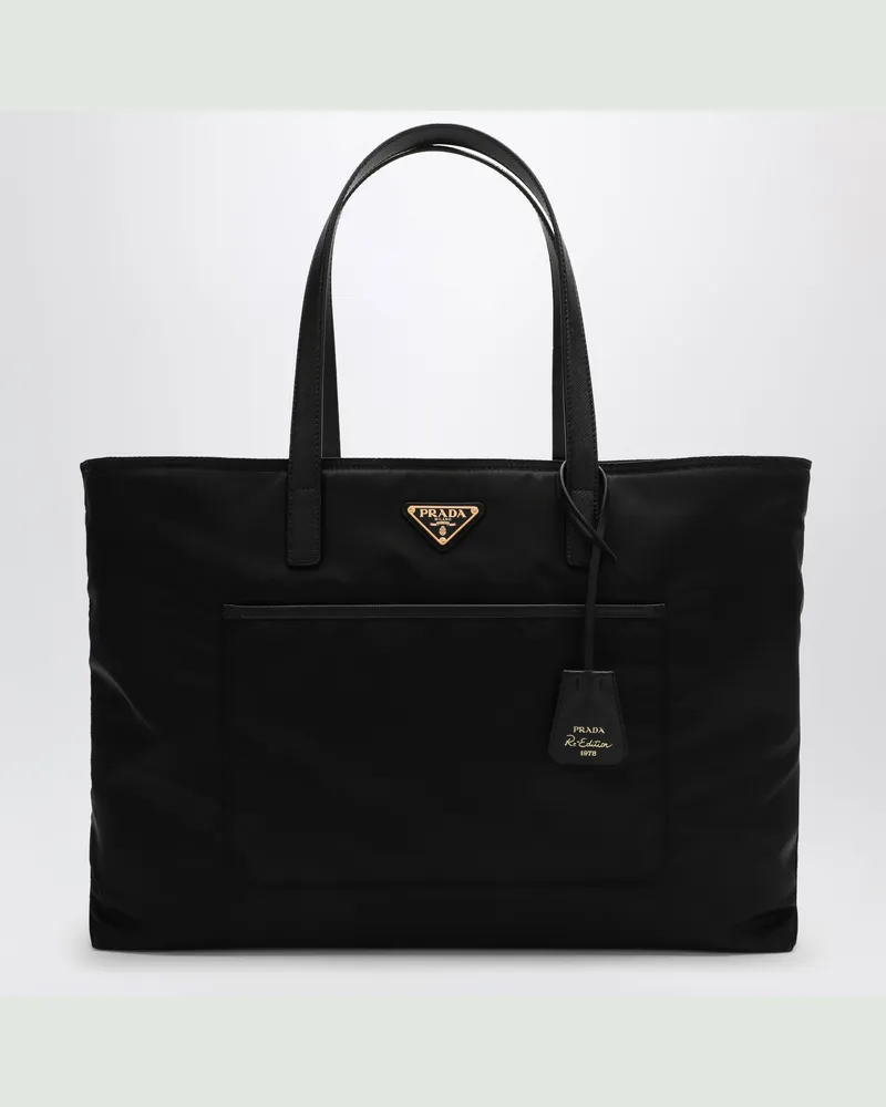 Prada Re-Edition 1978 große schwarze Einkaufstasche aus Re-Nylon und Saffiano Black