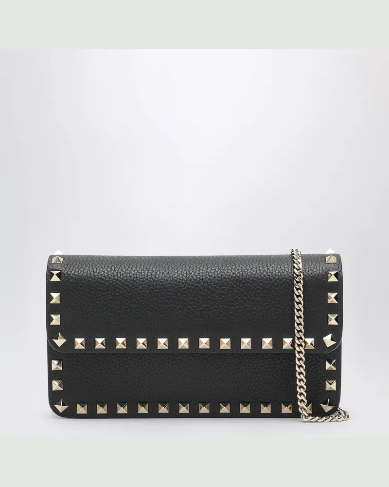 Valentino Garavani Schwarze Pochette-Tasche Rockstud mit Kette Black