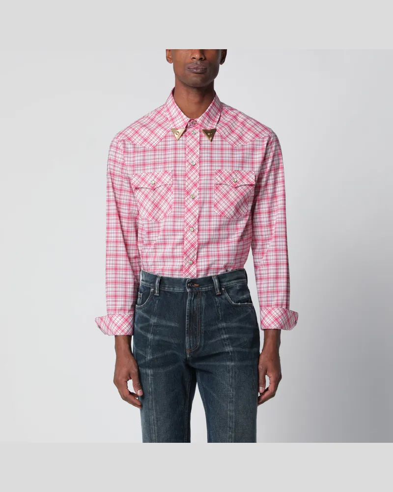 Versace Slim-Fit-Hemd aus Baumwollpopeline mit Karomuster Multicolor