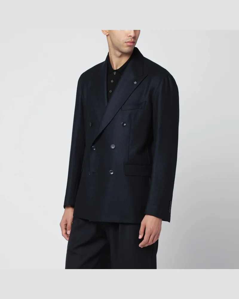 Tagliatore Blaues doppelreihiges Sakko aus Wolle und Kaschmir Blau