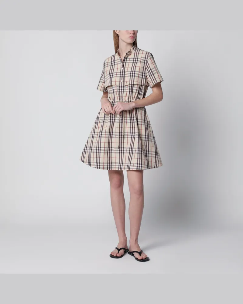 Burberry Kurzarmkleid aus Baumwolle mit Karomuster in Beige Beige