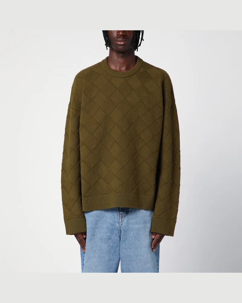 Bottega Veneta Olivgrüner Pullover mit Flechtmotiv Grün