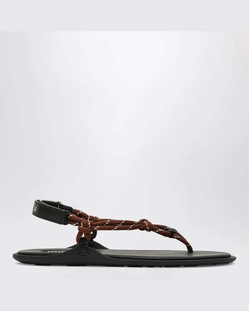 Miu Miu Tabakfarbene Sandale Riviere aus Seil und Leder Braun