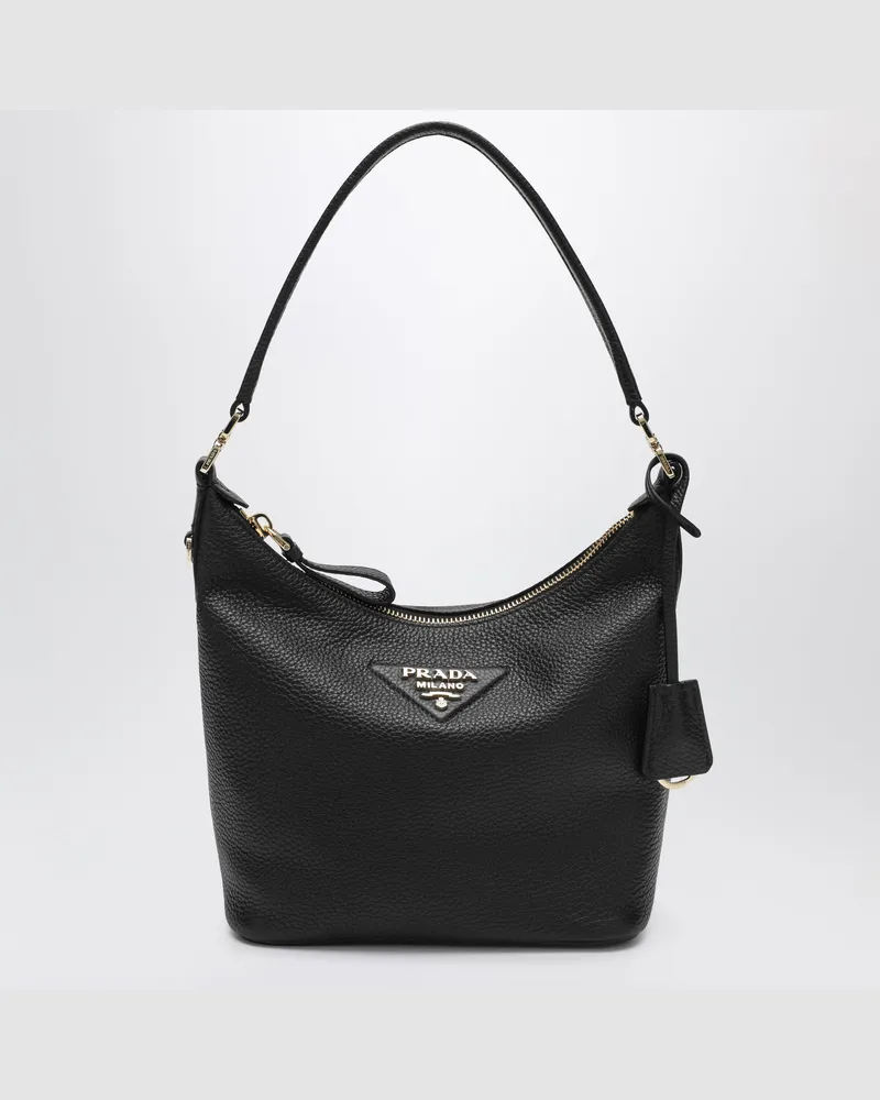 Prada Kleine schwarze Hobo-Tasche aus Leder Black