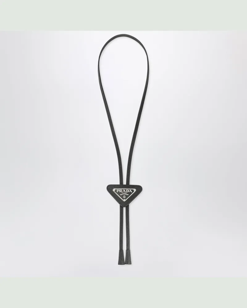 Prada Schwarzer Bolo Tie aus Saffiano-Leder mit Logo Black
