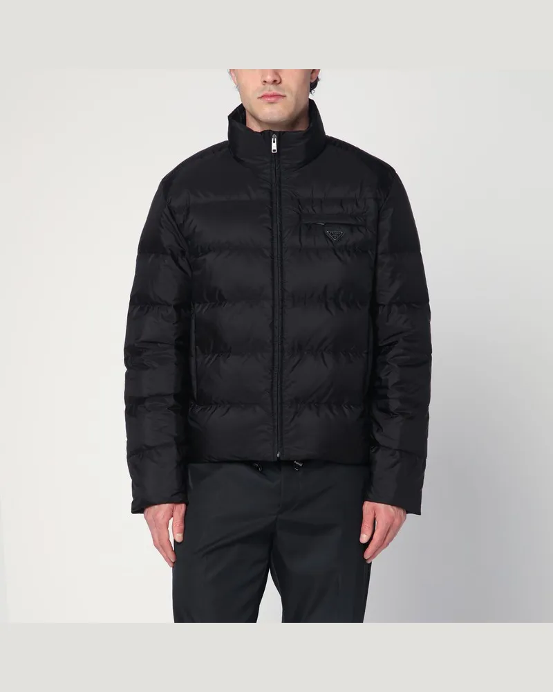 Prada Schwarze Reißverschlussjacke aus Re-Nylon Schwarz
