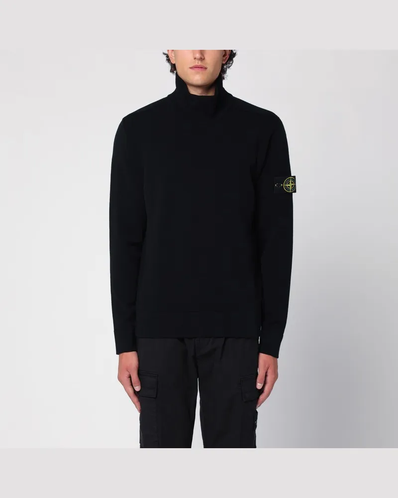 Stone Island Schwarzer Rollkragenpullover aus Wollgemisch Schwarz