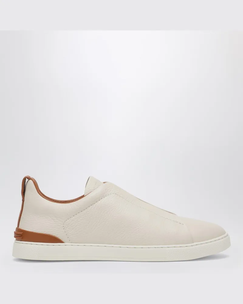 Ermenegildo Zegna Sneaker Triple Stitch aus weißem Leder Beige