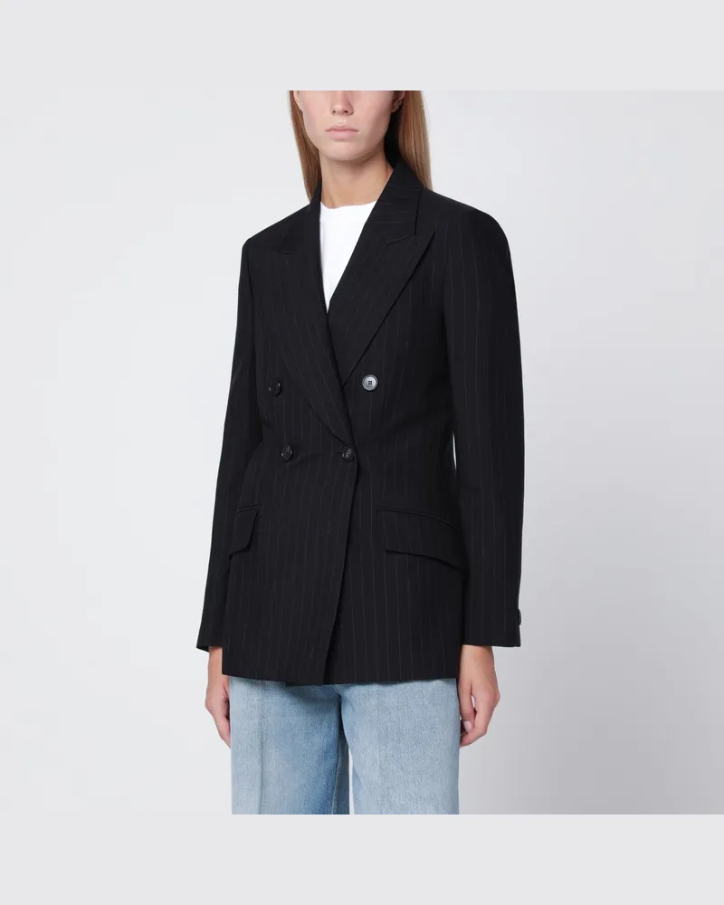 Gucci Zweireihige Jacke mit Nadelstreifenmuster aus Wolle Schwarz