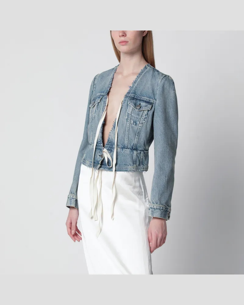 Maison Margiela Jeansjacke mit tiefem V-Ausschnitt aus Denim, hellblau Light