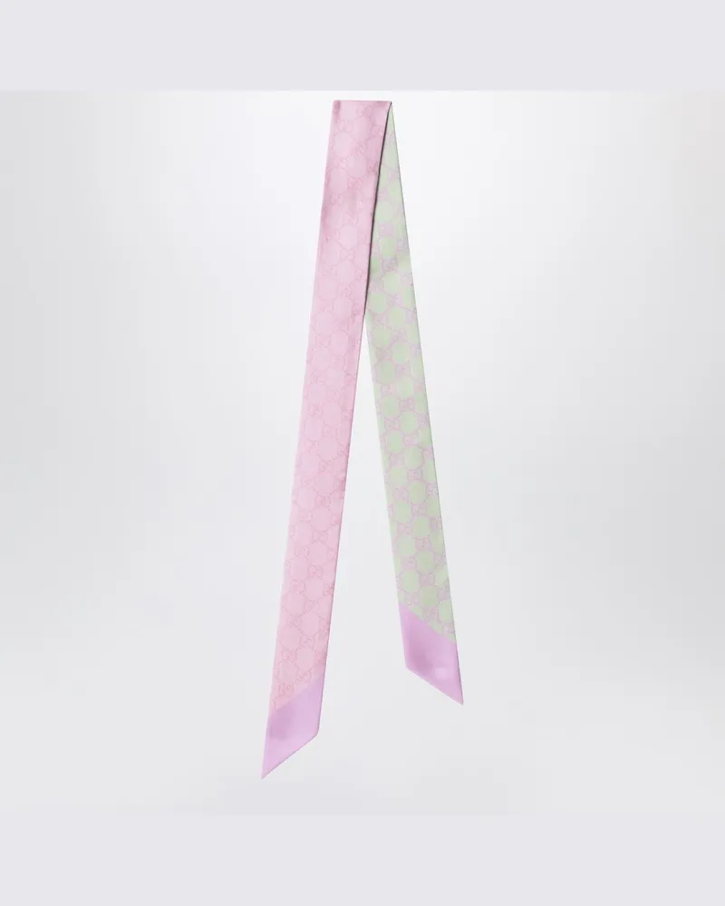 Gucci Schmaler Seidenschal mit GG-Motiv in Rosa und Aquamarin Mehrfarbig