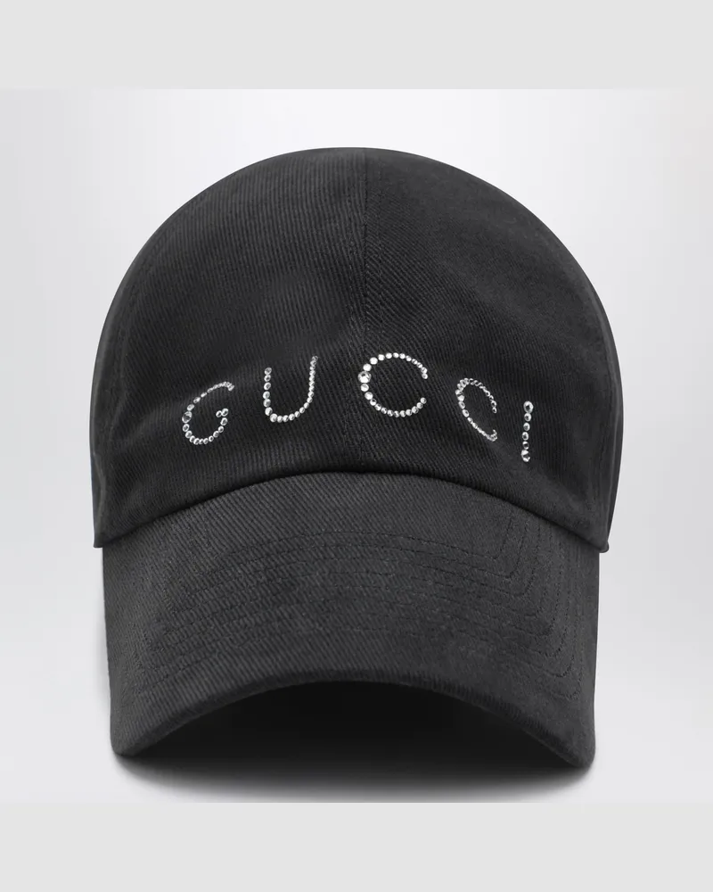 Gucci Schwarze Baseballkappe mit Kristalllogo Black