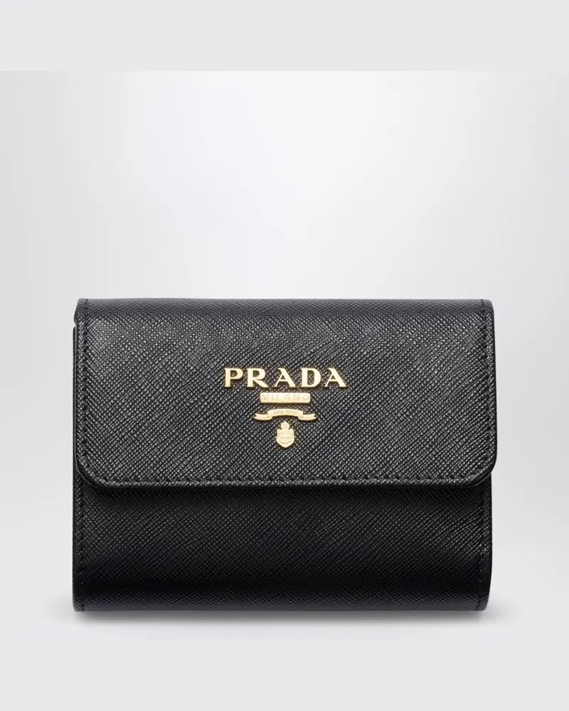 Prada Kleines schwarzes Saffiano-Portemonnaie Schwarz