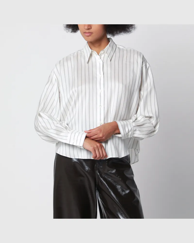 Brunello Cucinelli Gestreiftes Seidenhemd in Weiß und Schwarz Multicolor