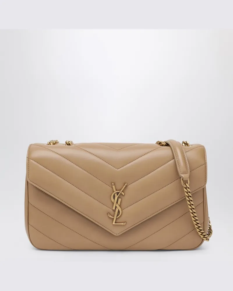 Saint Laurent Mittlere LouLou-Tasche aus beigem Leder Braun
