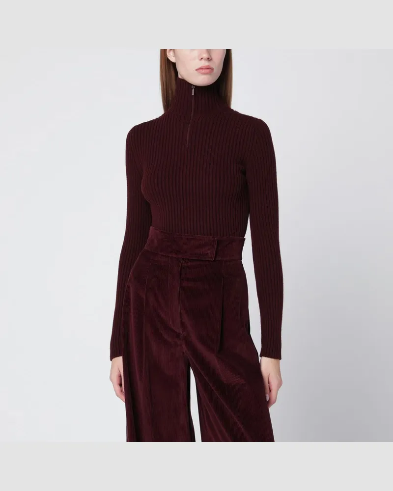 Max Mara Kirschroter Rollkragenpullover aus Wolle und Kaschmir Burgunderrot