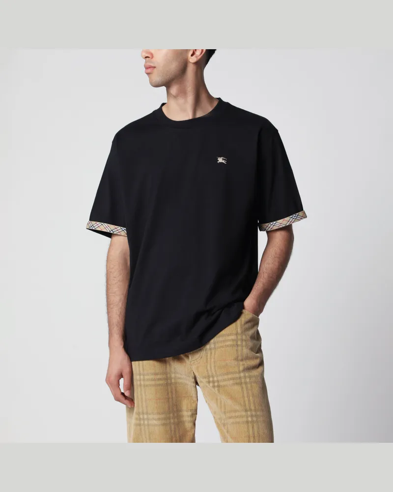 Burberry Baumwoll-T-Shirt mit Check-Besatz in Schwarz Black