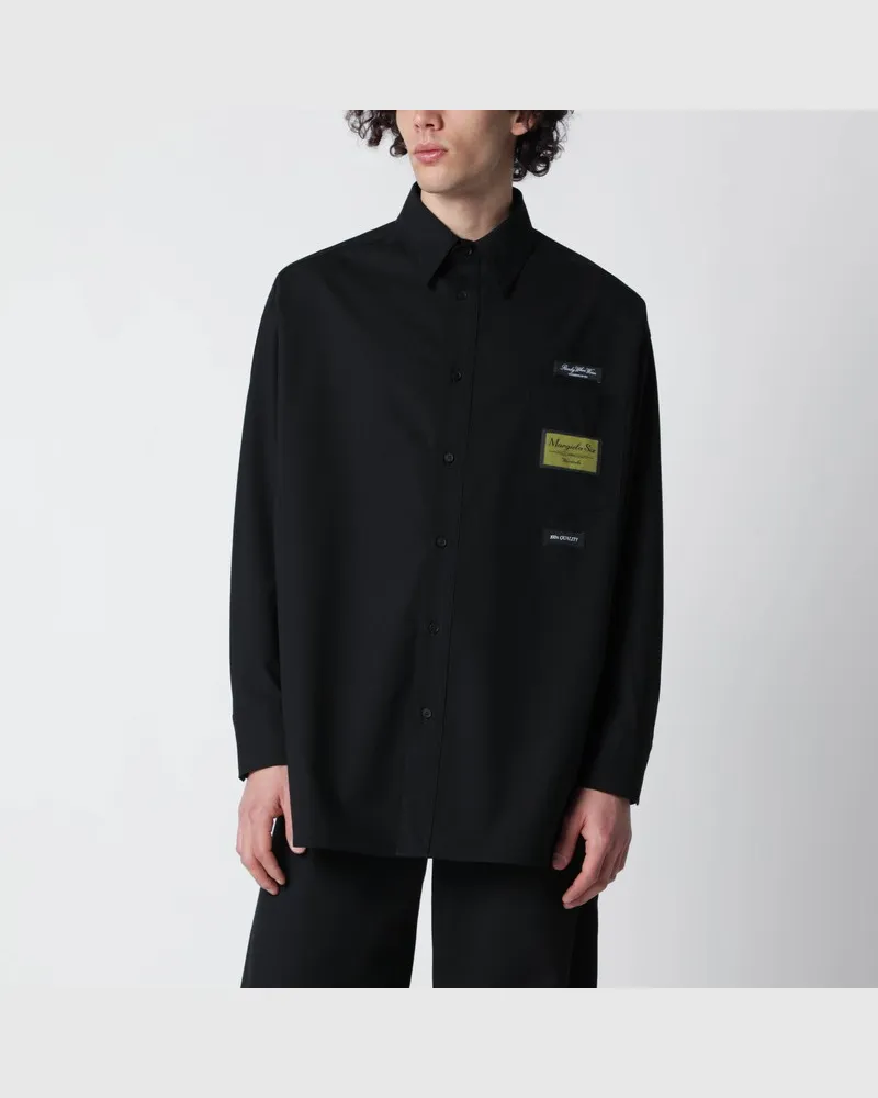 Maison Margiela Schwarzes Hemd aus Wollmischung mit Etikettendetails Schwarz