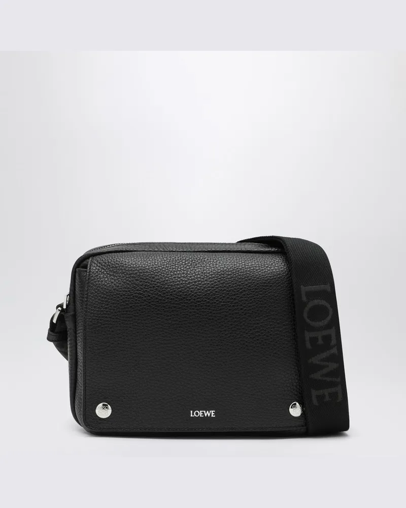 Loewe Mittelgroße Pebble Tasche aus schwarzem genarbtem Leder Schwarz