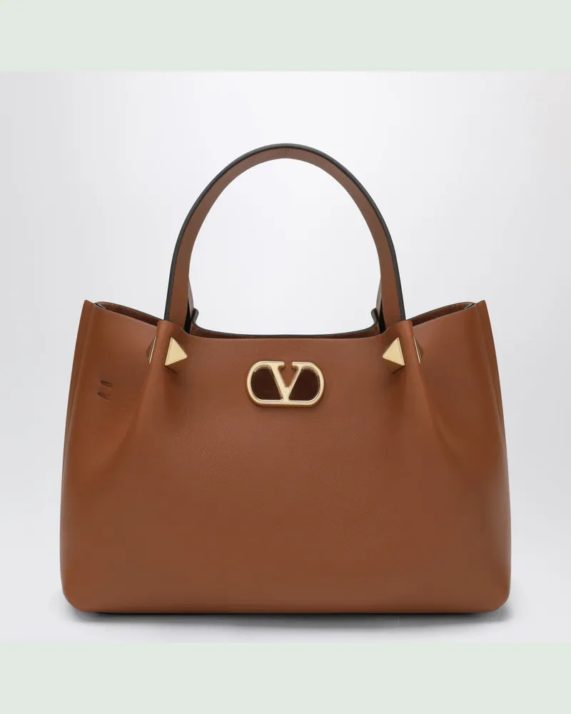 Valentino Garavani Kleine VLogo Signature Shopper-Tasche in Hellbraun Brown
