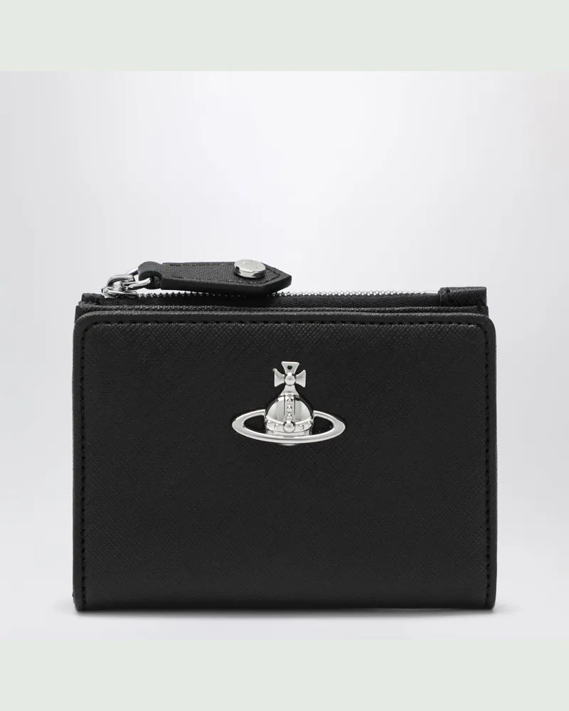 Vivienne Westwood Kleines schwarzes Lederportemonnaie mit Orb-Logo Black