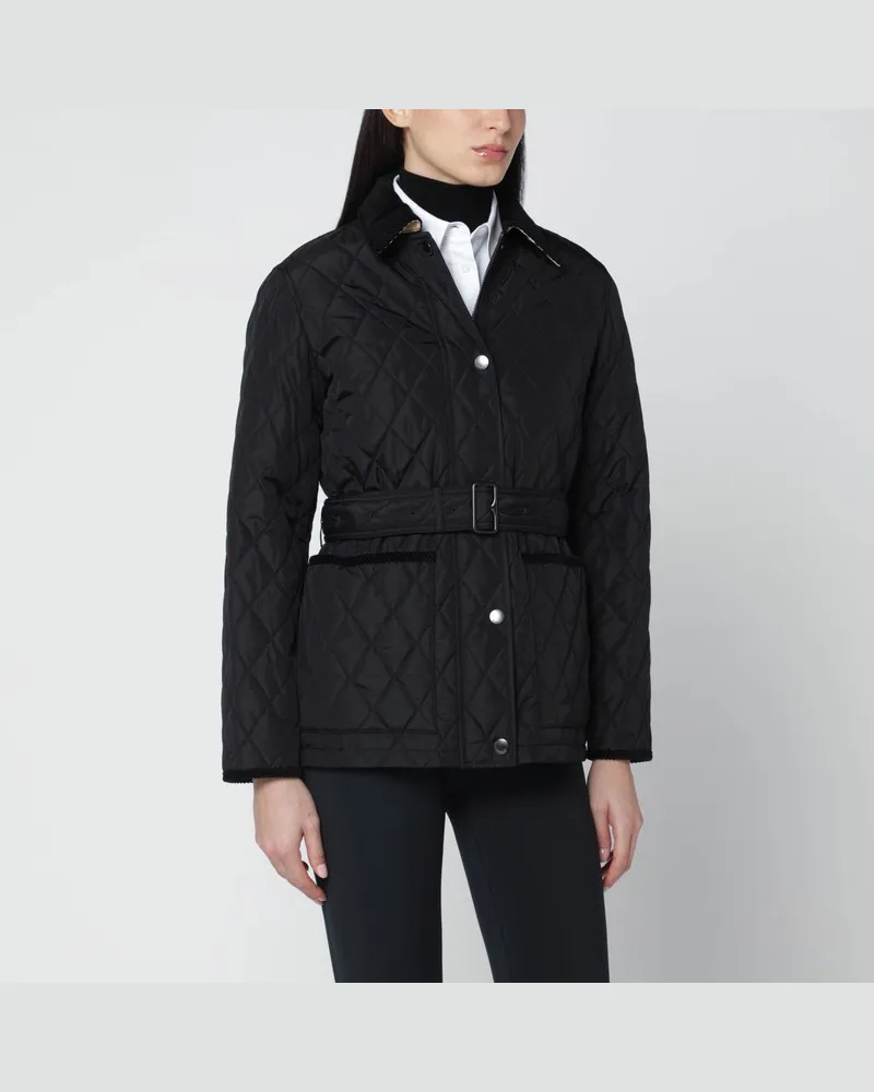 Burberry Schwarze gesteppte Jacke mit Gürtel Schwarz