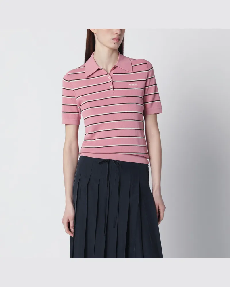 Miu Miu Gestreiftes Polohemd in Rosa aus Baumwollmischung 