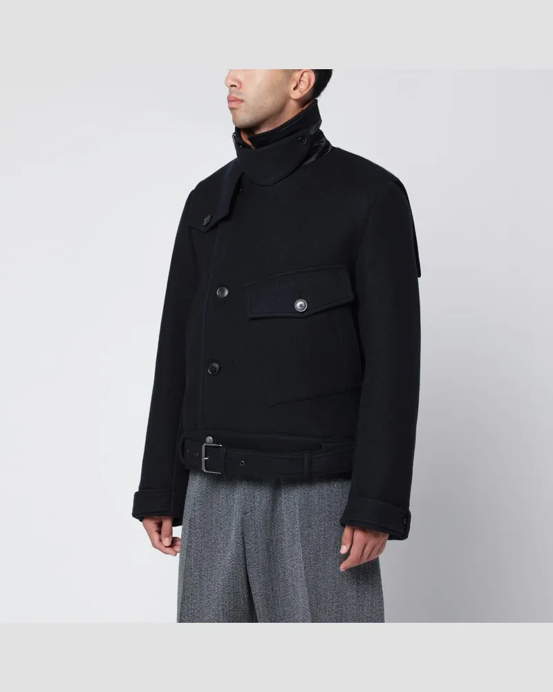 Dries van Noten Kurzer Wollmantel in Marineblau Schwarz