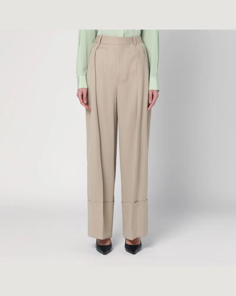 Victoria Beckham Breite Mandarin-Farben-Hosen aus Wolle Beige