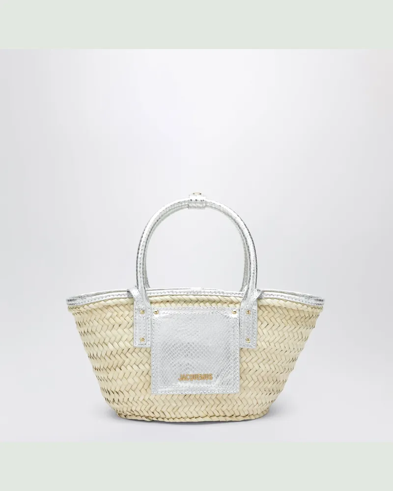 Jacquemus Kleine Soli Korbtasche aus Natur-/Silberraffia Metal
