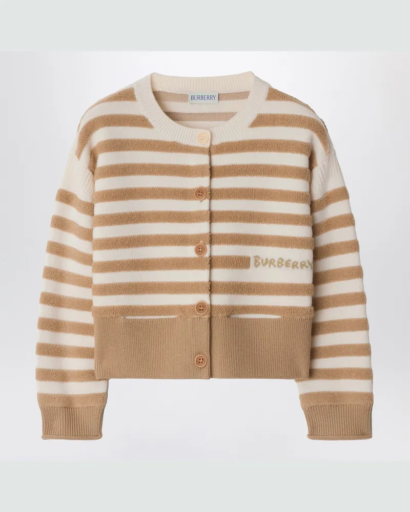 Burberry Gestreifte Strickjacke in Sandfarbe Beige