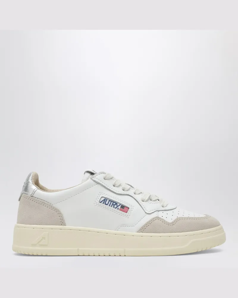 AUTRY Medalist Low Sneakers aus weißem Leder und Veloursleder mit silbernen Details White
