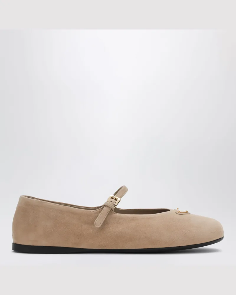 Prada Ballerinas aus Veloursleder in Sand Beige
