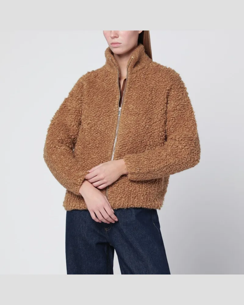 Max Mara Beiger Cardigan mit Reißverschluss aus Bouclé-Wollmischung Beige