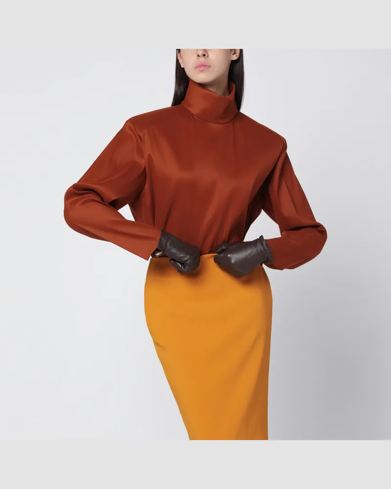 Saint Laurent Karamellfarbene Bluse aus Seidenmischung Brown