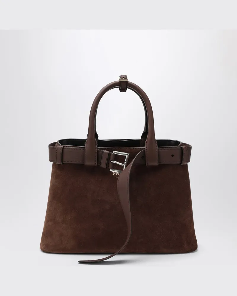 Prada Buckle Tasche mittlere Größe in Cacao aus Wildleder Braun