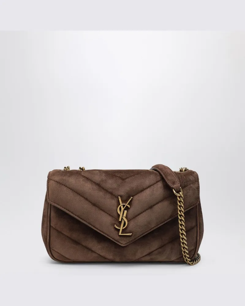 Saint Laurent Kleine LouLou Tasche aus braunem gestepptem Wildleder Braun
