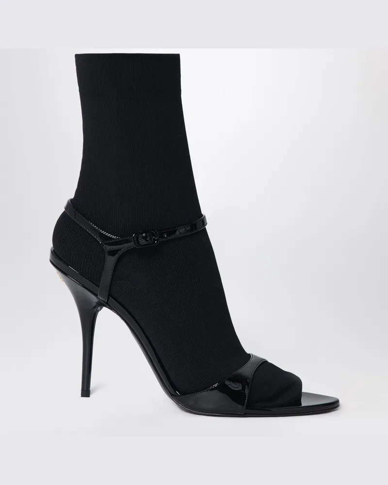 Balenciaga Schwarze Sandale Avenue Sock aus Lackleder und Strick Schwarz
