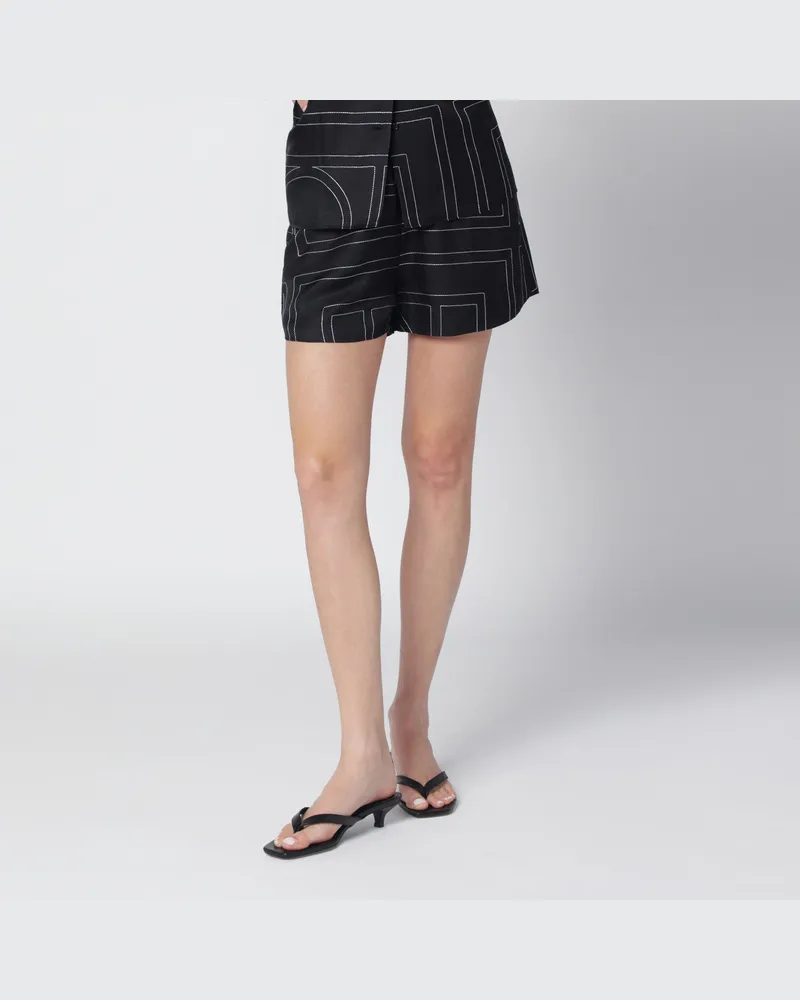 Totême Schwarze Seidenshorts mit Monogramm Black