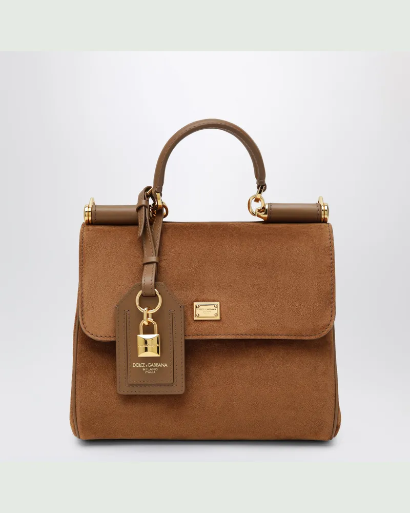 Dolce & Gabbana Kleine My Sicily Tasche aus Spaltleder in Camel Brown