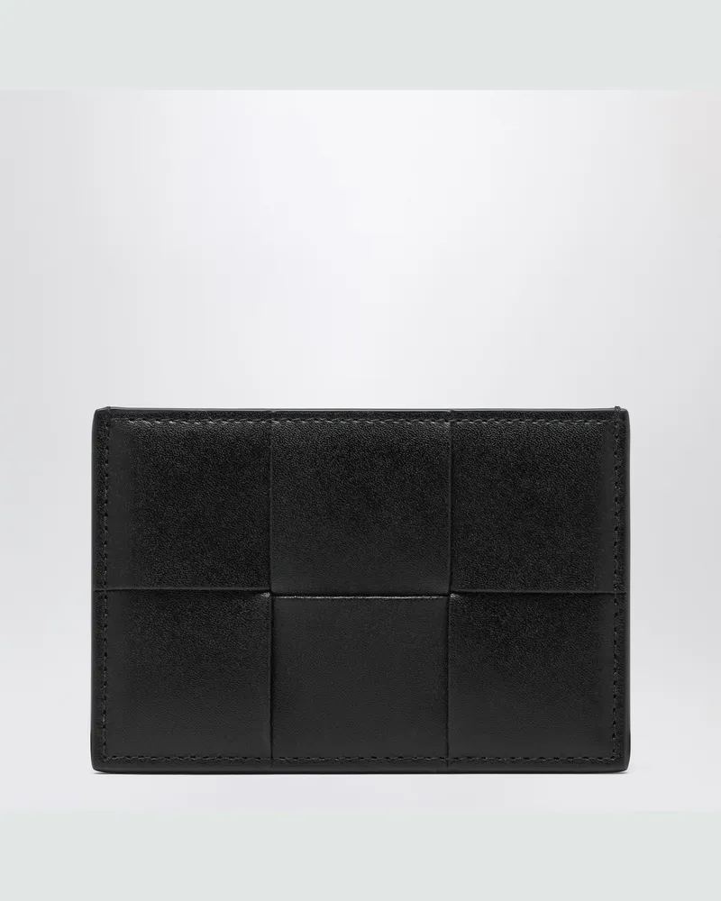 Bottega Veneta Schwarzes Kreditkartenetui mit Flechtmotiv Black